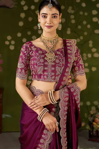Pink rangoli silk saree with embroidered designer blouse piece
