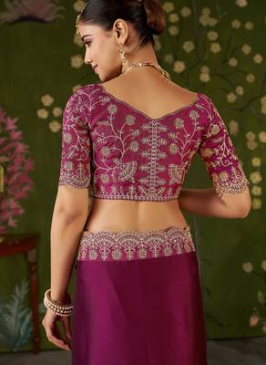 Pink rangoli silk saree with embroidered designer blouse piece 5