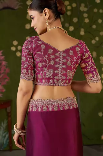 Pink rangoli silk saree with embroidered designer blouse piece