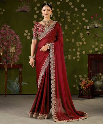 Red rangoli silk saree with embroidered designer blouse piece 1