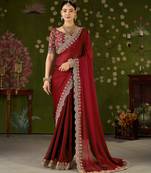 Red rangoli silk saree with embroidered designer blouse piece