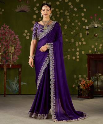 Violet rangoli silk saree with embroidered designer blouse piece 1