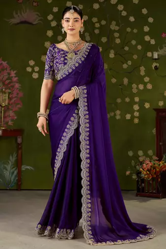 Violet rangoli silk saree with embroidered designer blouse piece