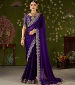 Violet rangoli silk saree with embroidered designer blouse piece