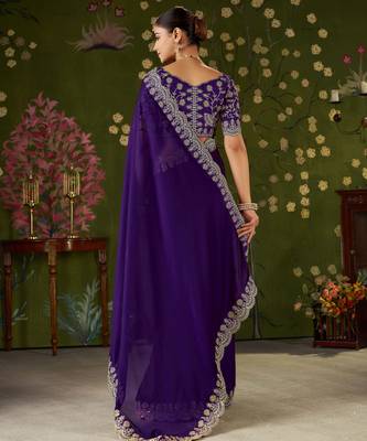 Violet rangoli silk saree with embroidered designer blouse piece 2