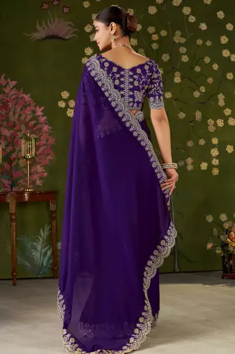 Violet rangoli silk saree with embroidered designer blouse piece