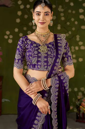 Violet rangoli silk saree with embroidered designer blouse piece