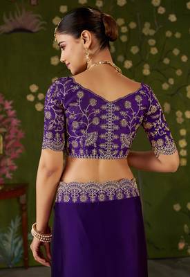 Violet rangoli silk saree with embroidered designer blouse piece 4