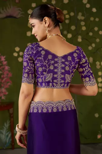 Violet rangoli silk saree with embroidered designer blouse piece