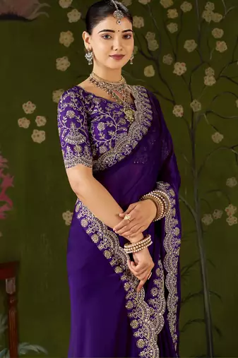 Violet rangoli silk saree with embroidered designer blouse piece