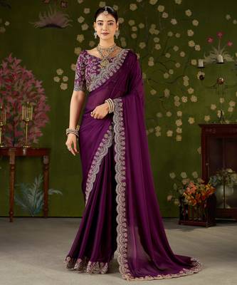 Wine rangoli silk saree with embroidered designer blouse piece 1