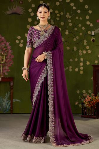 Wine rangoli silk saree with embroidered designer blouse piece