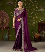 Wine rangoli silk saree with embroidered designer blouse piece