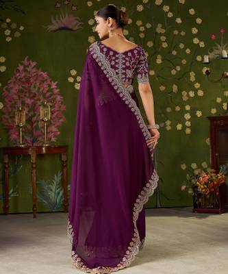 Wine rangoli silk saree with embroidered designer blouse piece 2