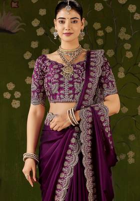 Wine rangoli silk saree with embroidered designer blouse piece 4