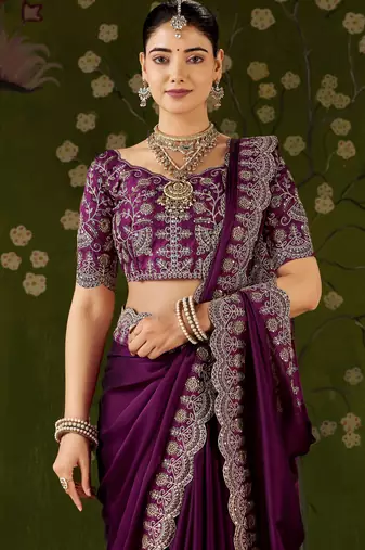 Wine rangoli silk saree with embroidered designer blouse piece