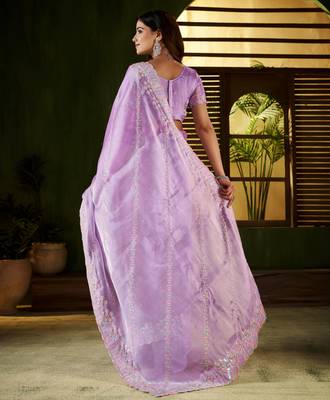 Lavender jimmy choo fabric saree with multi thread embroidered work for women 2