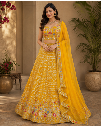 Yellow georgette lehenga choli 1