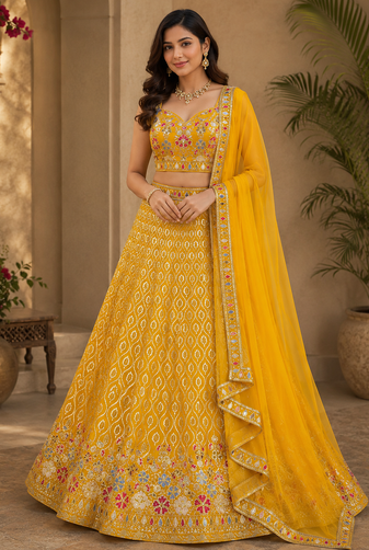 Yellow georgette lehenga choli