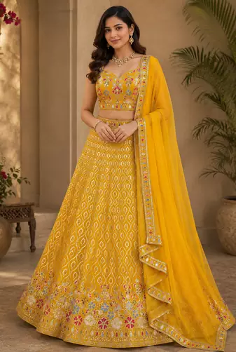Yellow georgette lehenga choli