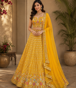 Yellow georgette lehenga choli