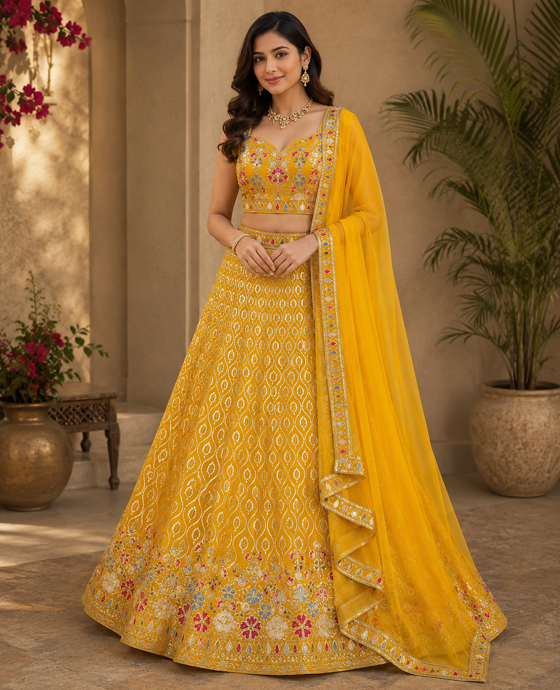 Yellow georgette lehenga choli