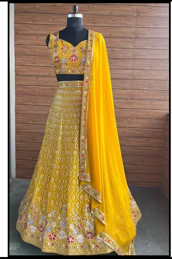 Yellow georgette lehenga choli