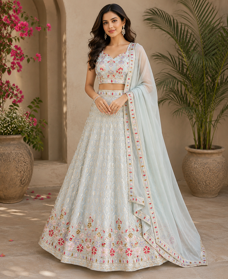 light sky blue georgette Lehenga Choli