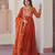 Orange silk readymade anarkali suit with embroidery & zari sequin  work