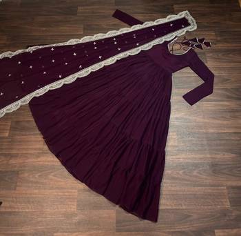 Purple faux georgette readymade anarkali suit with embroidery & sequin  work 5