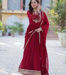 Maroon faux georgette readymade anarkali suit with embroidery & sequin  work