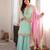Sky mint sequins & zari embroidered organza silk sharara suit set with organza dupatta