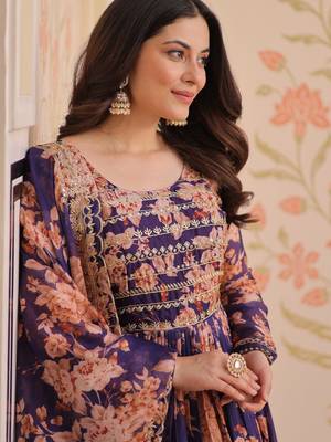 Violet silk readymade anarkali suit with embroidery & sequin  work 4