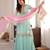Sky mint sequins & zari embroidered organza silk sharara suit set with organza dupatta