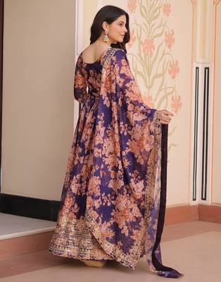 Violet silk readymade anarkali suit with embroidery & sequin  work 5