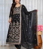 Designer black faux blooming anarkali gown with heavy zari embroidery & moti lace
