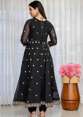 Designer black faux blooming anarkali gown with heavy zari embroidery & moti lace 3