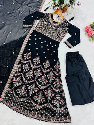 Designer black faux blooming anarkali gown with heavy zari embroidery & moti lace 5