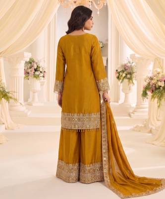 Yellow real chinon readymade sharara salwar suit - full stitched 2