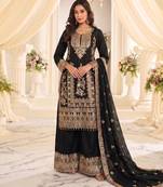 Black real chinon readymade sharara salwar suit - full stitched