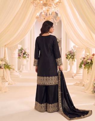 Black real chinon readymade sharara salwar suit - full stitched 2