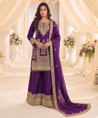 Purple real chinon readymade sharara salwar suit - full stitched 1