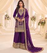 Purple real chinon readymade sharara salwar suit - full stitched