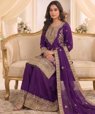 Purple real chinon readymade sharara salwar suit - full stitched 3
