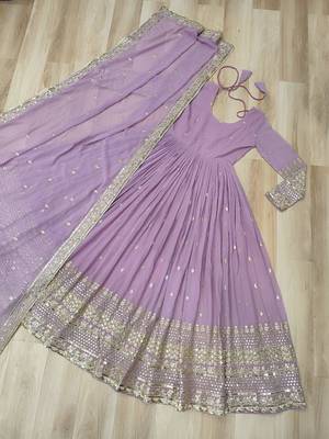 Lavender silk readymade anarkali suit with embroidery & sequin  work 5