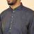 Silk blend jacquard geometric blue kurta with beige elastic dhoti
