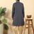 Silk blend jacquard geometric blue kurta with beige elastic dhoti