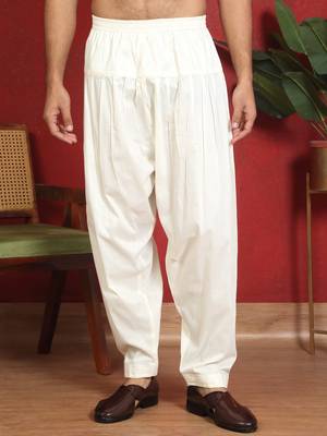 Cotton silk multi embroidered daman work cream kurta with salwar 4