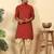 Silk blend jacquard geometric maroon kurta with beige elastic dhoti