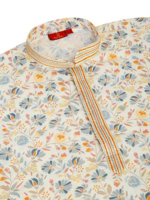 Floral printed cream cotton kurta and pyjamas 2